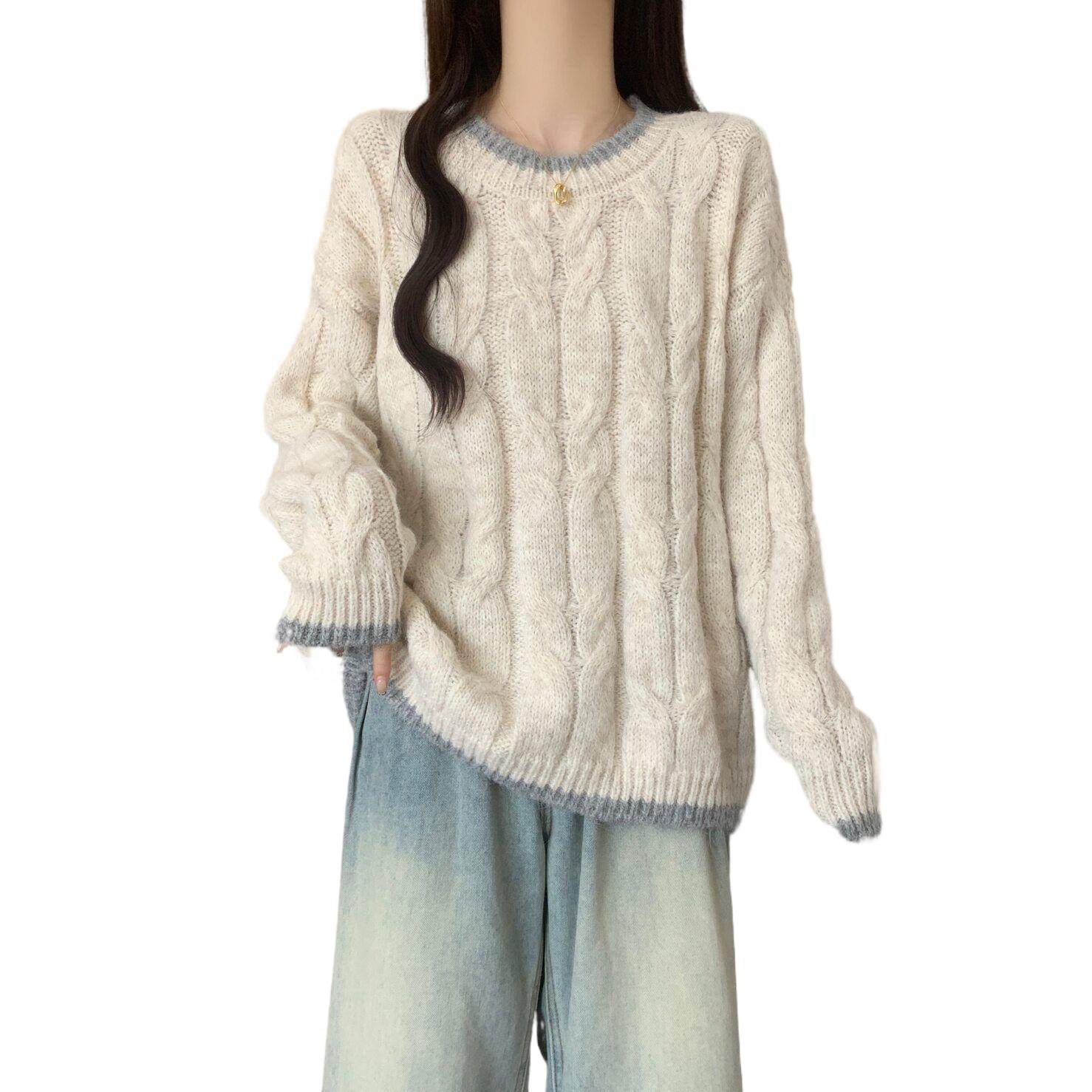 慵懒风软糯麻花毛衣女2025秋装新款大码胖mm宽松中长款针织衫上衣,淘宝优惠券,粉丝福利购,淘宝优惠卷