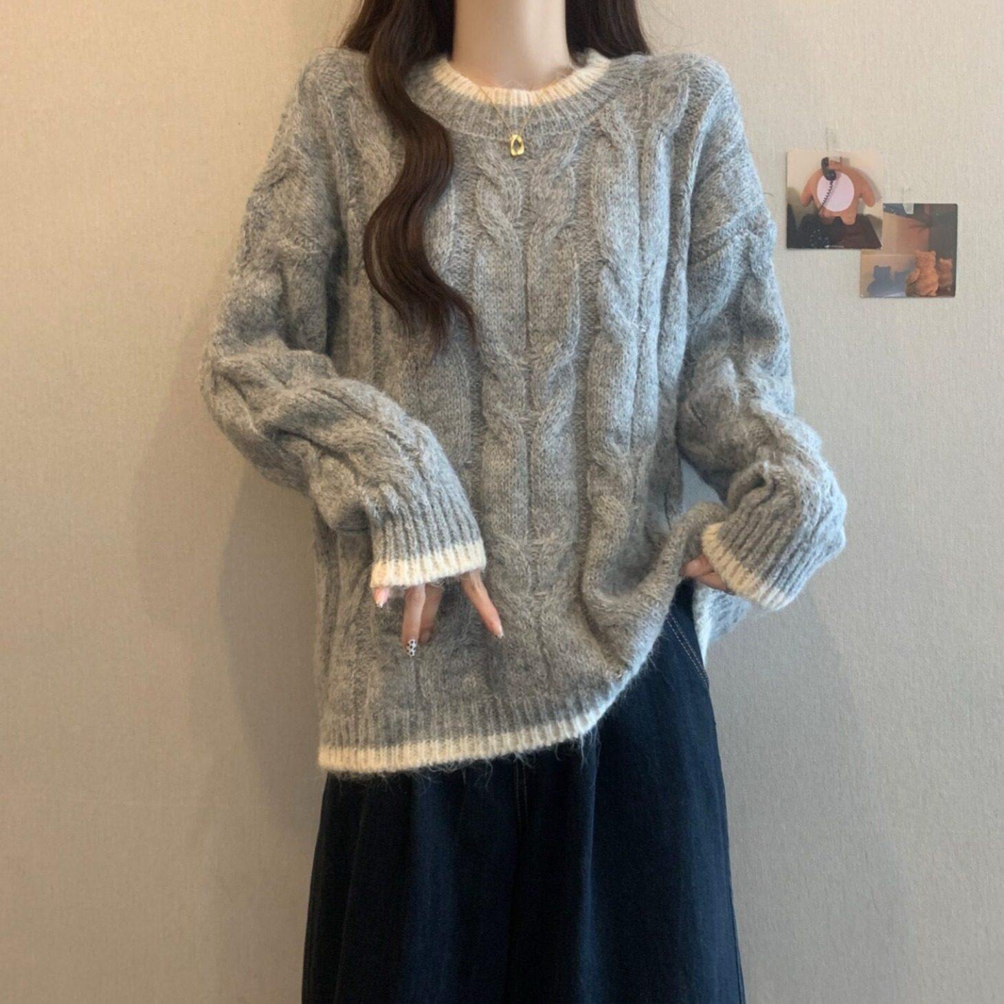 慵懒风软糯麻花毛衣女2025秋装新款大码胖mm宽松中长款针织衫上衣,淘宝优惠券,粉丝福利购,淘宝优惠卷