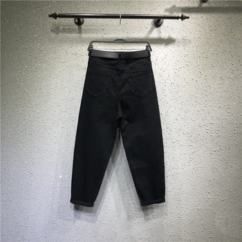 ສະຖານີເອີຣົບ 2022 ພາກຮຽນ spring ແລະດູໃບໄມ້ລົ່ນໃຫມ່ສີດໍາ denim harem baggy pants ຄົນອັບເດດ: ຂອງແມ່ຍິງວ່າງແລະບາງ elastic ແນວໂນ້ມ pants ເກົ່າ