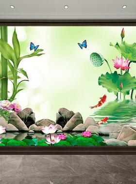 竹报中堂海报竹子餐厅开店年年有余九鱼墙贴风水装饰壁画国风挂画