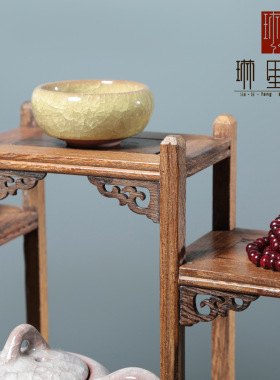 中式实木博古架茶壶架小博古架微型红木家居书房多宝阁鸡翅木摆件