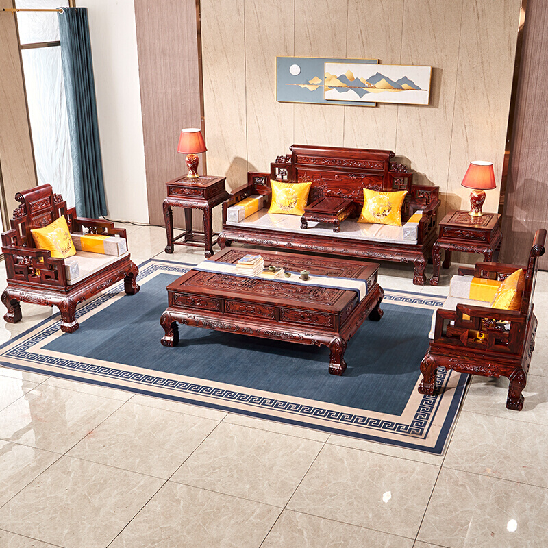 东阳红木家具沙发国标红木印尼黑酸枝阔叶黄檀中式实木卷书沙发