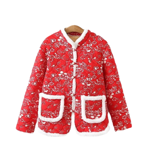 大码女装新年唐装碎花加绒小棉衣中国风百搭盘扣喜庆小棉袄200斤 - 图3