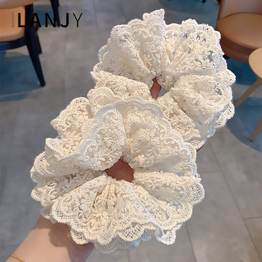 韩系温柔气质蕾丝花边大肠发圈轻奢复古低马尾头绳精致双层肠圈女