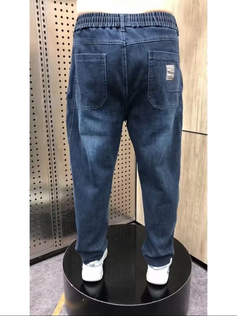 秋冬男士休闲牛仔老爹裤时尚松紧腰高弹力耐磨哈伦裤百搭宽松长裤,淘宝优惠券,粉丝福利购,淘宝优惠卷