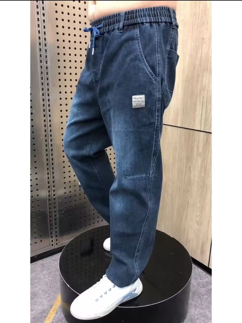 秋冬男士休闲牛仔老爹裤时尚松紧腰高弹力耐磨哈伦裤百搭宽松长裤,淘宝优惠券,粉丝福利购,淘宝优惠卷