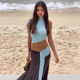 Temperament sea salt blue vest with ribbon design suit