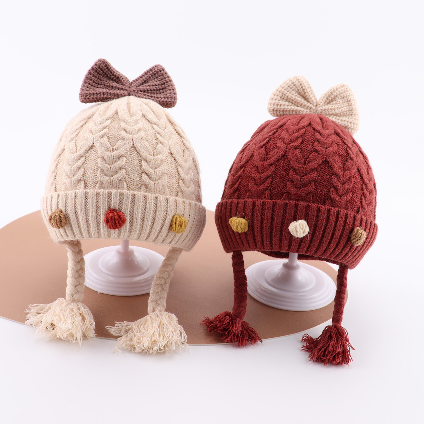 婴儿帽子秋冬季婴幼儿女童辫子针织帽冬天小月龄女宝宝保暖毛线帽,淘宝优惠券,粉丝福利购,淘宝优惠卷