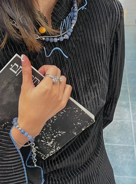 法式复古古着感铜镀白金戒指女