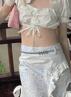 法式复古玫瑰花朵免孔拉伸细腰带