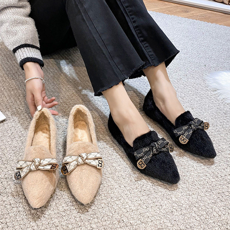 毛毛鞋女冬外穿2023新款加绒棉鞋瓢鞋大码单鞋41-43一脚蹬豆豆鞋,淘宝优惠券,粉丝福利购,淘宝优惠卷