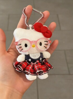 英伦可爱眼镜kitty挂饰女生公仔书包挂件包包毛绒玩偶钥匙扣车挂
