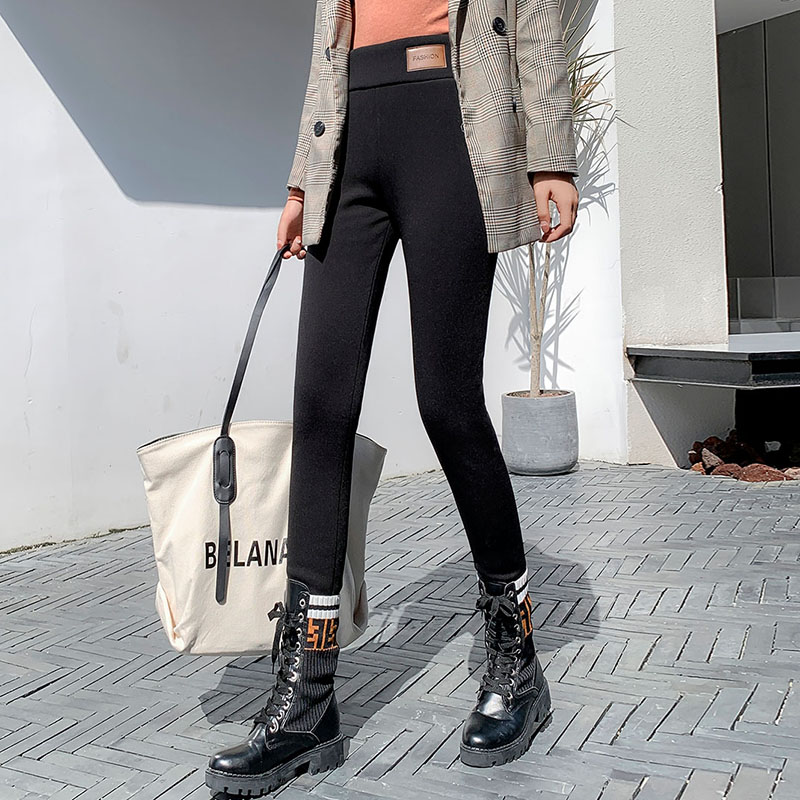 棱楼旗舰店冬季加绒加厚打底裤女外穿冬羊羔绒黑色高腰显瘦保暖一体裤0