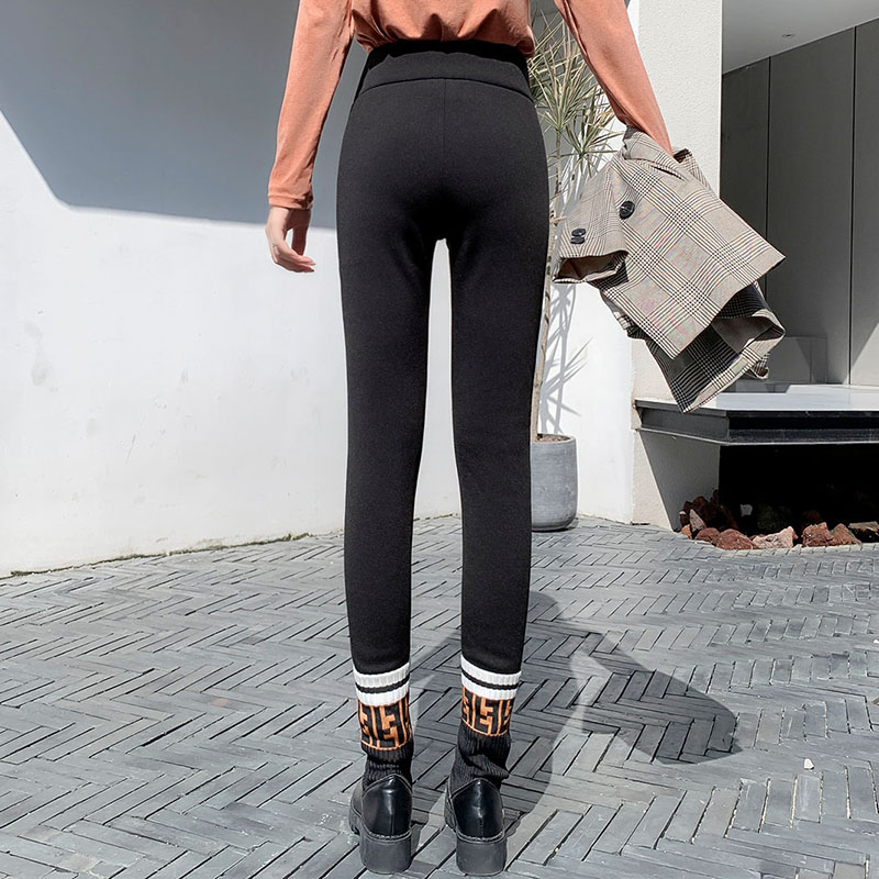 棱楼旗舰店冬季加绒加厚打底裤女外穿冬羊羔绒黑色高腰显瘦保暖一体裤1