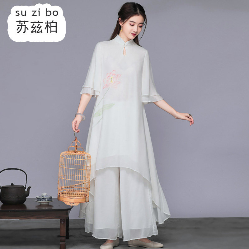 春夏中式禅意改良汉服雪纺旗袍 苏兹柏连衣裙