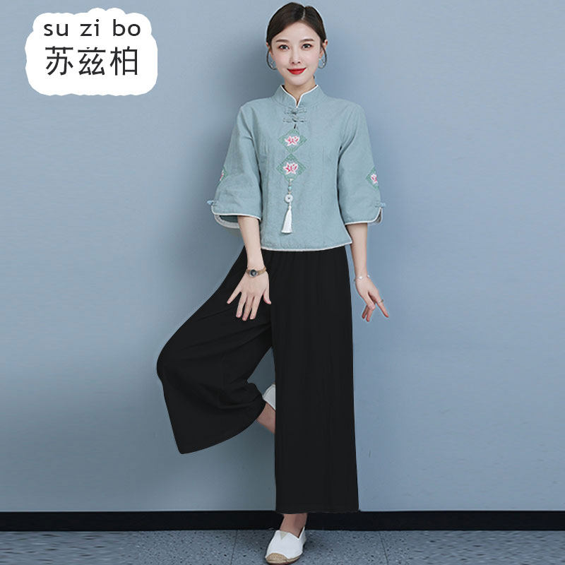 民国复古风唐装茶艺服禅修禅意汉服 苏兹柏上衣