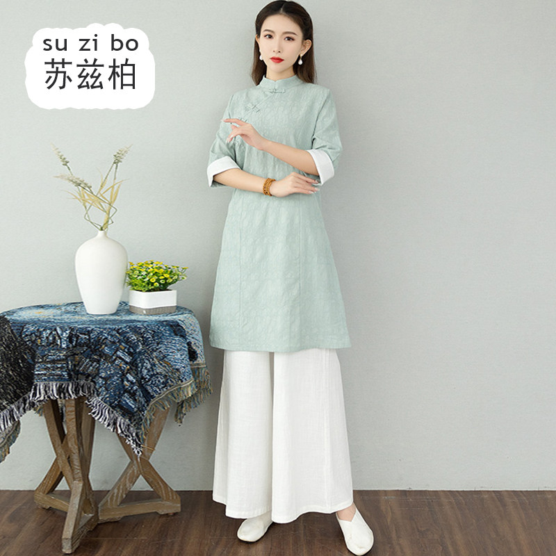 中医馆茶楼采耳师复古唐装女工作服 苏兹柏上衣