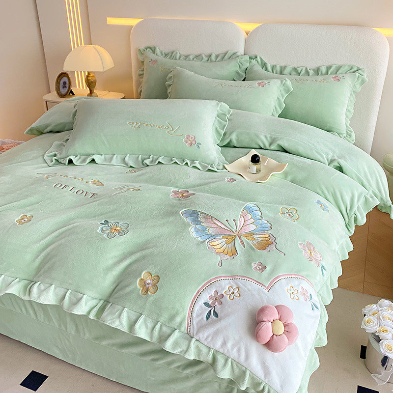 冬季公主风牛奶绒四件套双面加厚加绒珊瑚法兰绒花边刺绣被套床单,淘宝优惠券,粉丝福利购,淘宝优惠卷