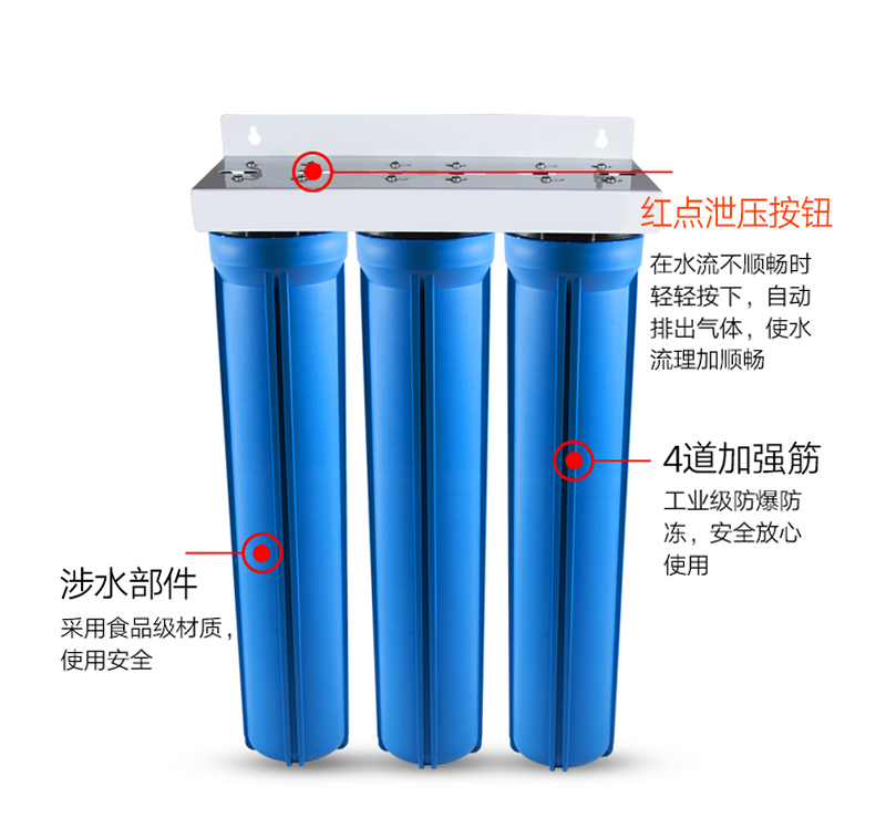 三级净水器20寸前置过滤器大流量家用滤瓶4分6分二级外壳工业防爆-图2