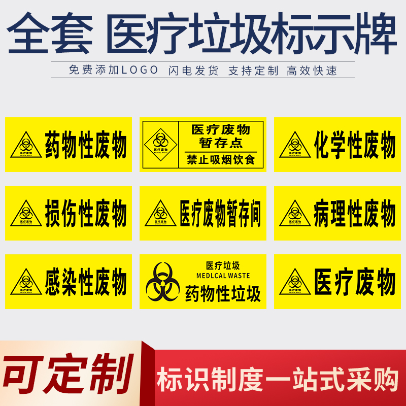 医疗废物暂存处存放点垃圾分类标示贴警示标识药物性病理性感染性损伤性化学性垃级标签提示贴纸废物种类标签-图0