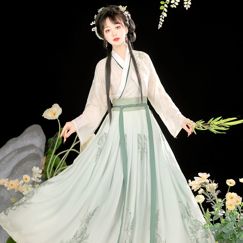 正品原创汉服女宋制中国风古装绿色齐腰裙仙气飘逸古风改良春夏款