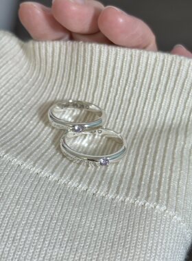 泥鳅背圆钻刻字戒指s925纯银闭口