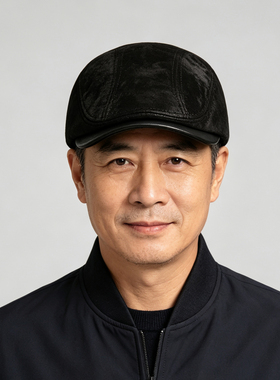 轻奢真皮贝雷帽男士秋冬款复古休闲前进帽中老年爸爸羊皮鸭舌帽