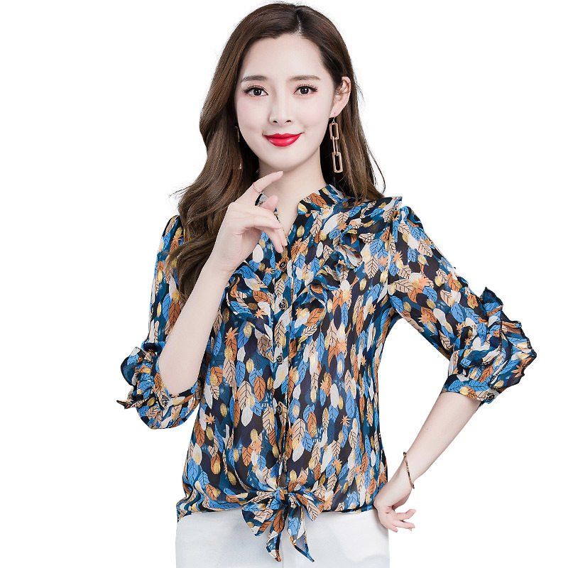 2020夏新款半袖雪纺衫女式妈妈衬衫 悠茸蕾丝衫/雪纺衫