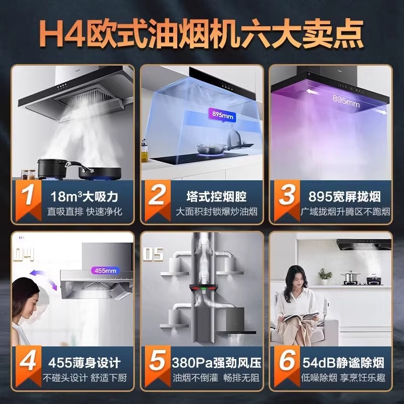 【以旧换新立省20%】华凌抽油烟机欧式家用厨房小型大吸力烟机H4