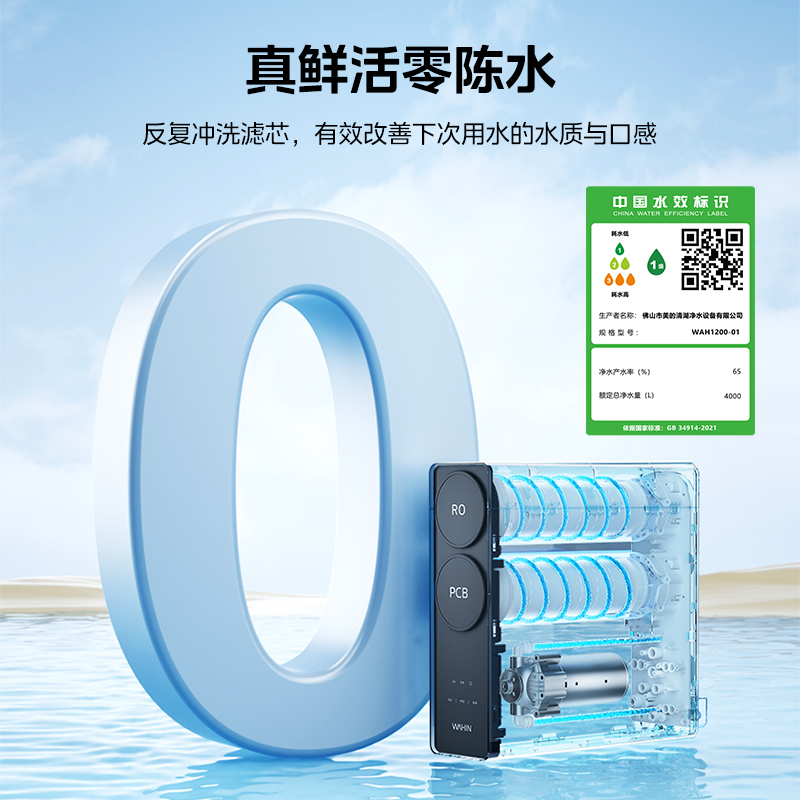美的出品华凌真鲜活净水器1200G直饮机家用RO反渗透过滤厨房过滤