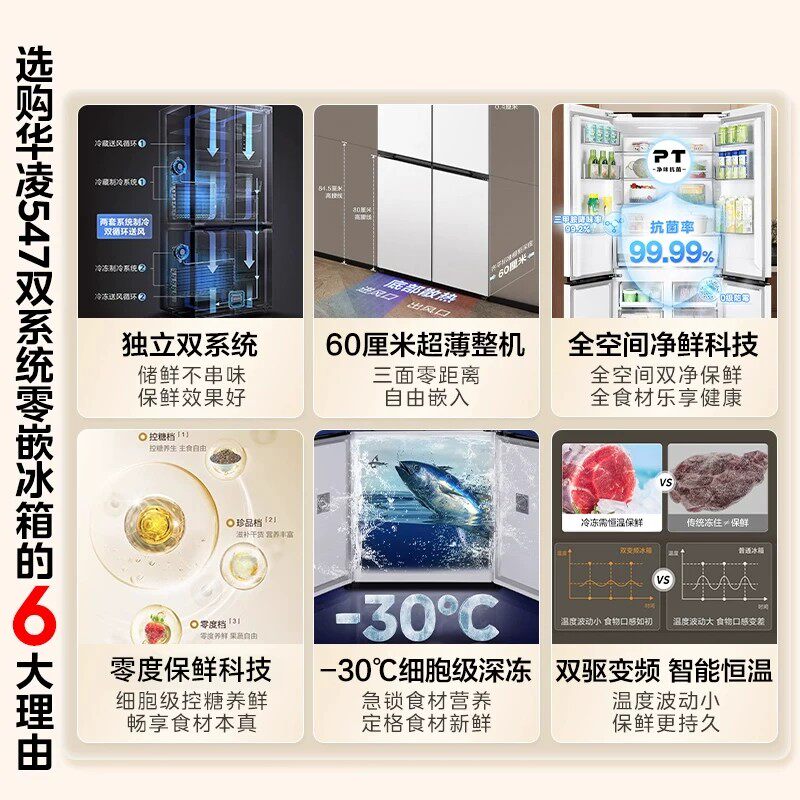 美的出品华凌神机547双系统冰箱超薄零嵌入式家用十字双开四门