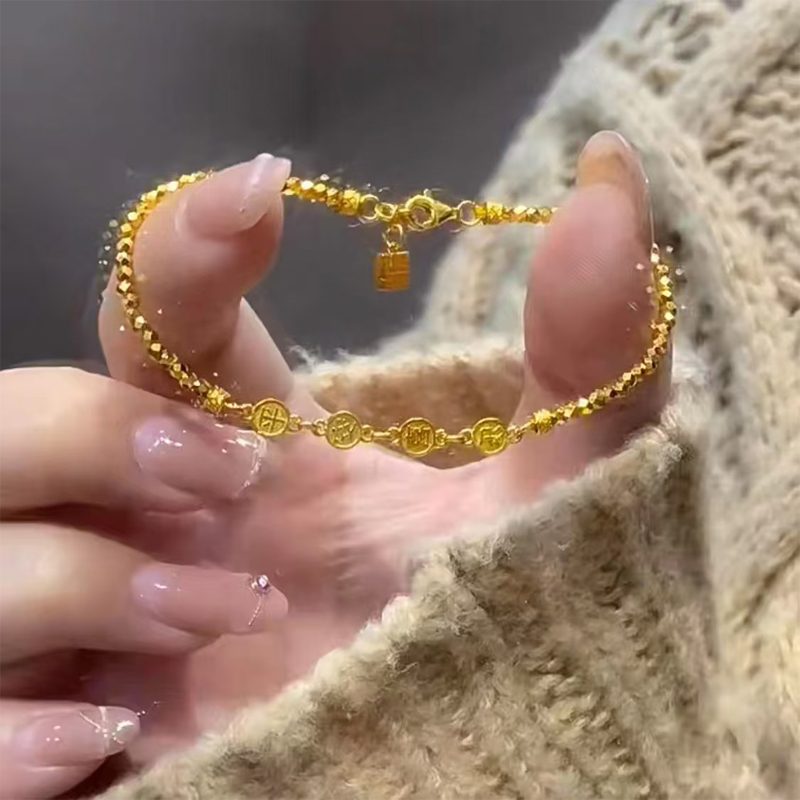 爆闪24k金三生花蹦迪手链女2024新款个性百搭碎金子手饰送女友