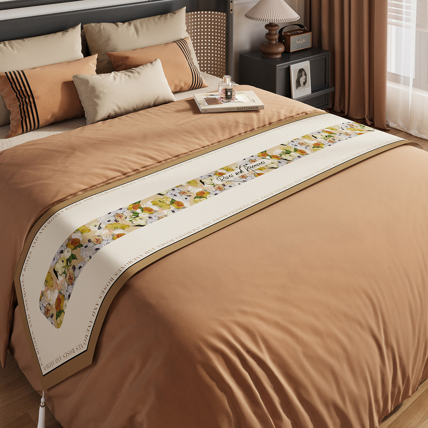 中古风床旗美容院轻奢高端民宿床尾巾2025新款床上装饰房间布置,淘宝优惠券,粉丝福利购,淘宝优惠卷