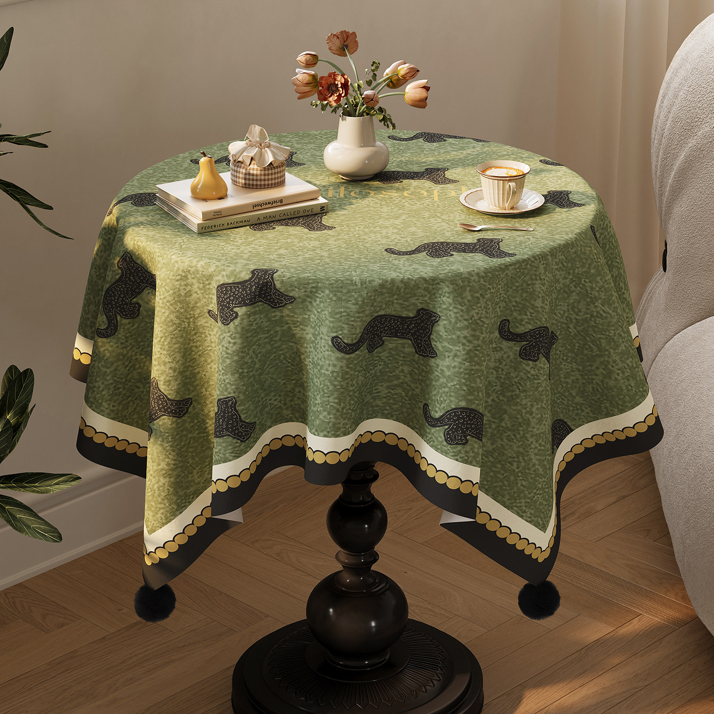 中古风圆桌桌布法式复古轻奢高级感2025新款圆形茶几盖布氛围感,淘宝优惠券,粉丝福利购,淘宝优惠卷