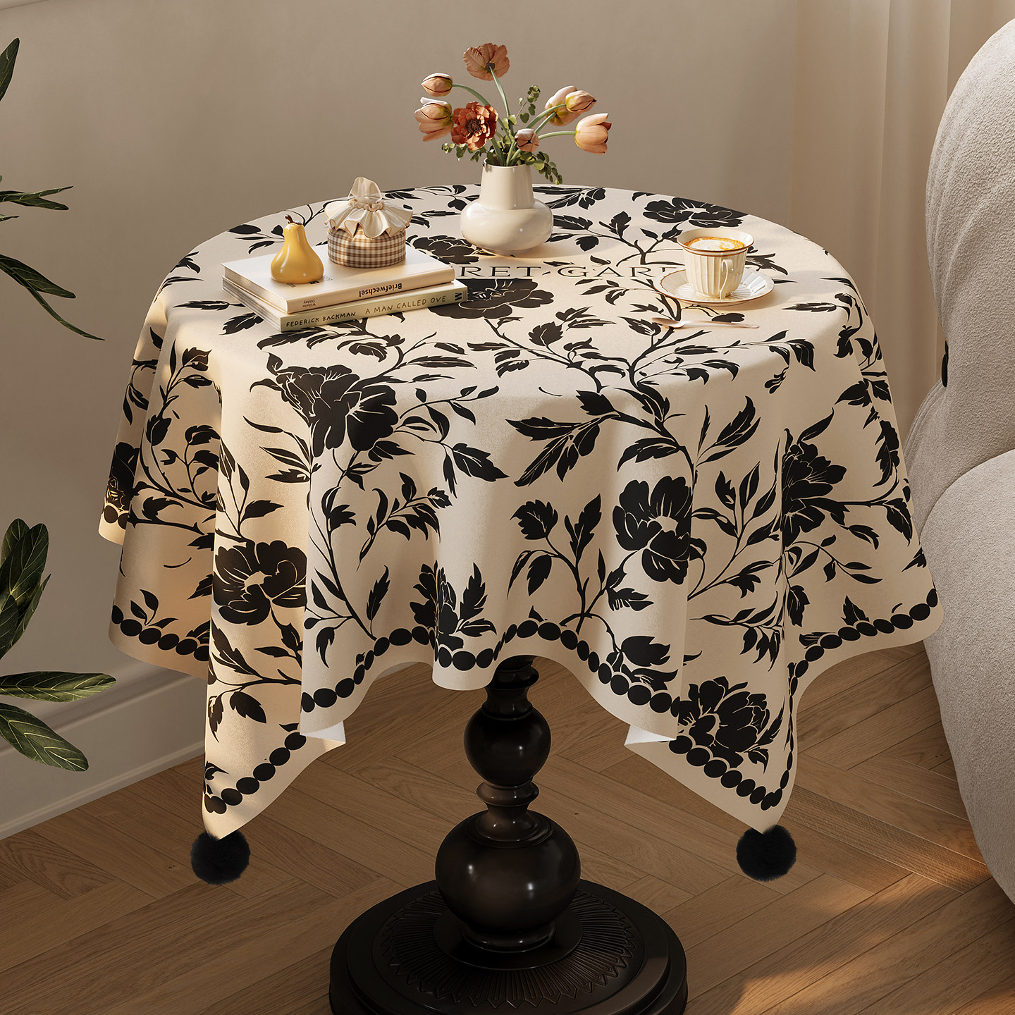 中古风圆桌桌布法式复古轻奢高级感2025新款圆形茶几盖布氛围感,淘宝优惠券,粉丝福利购,淘宝优惠卷