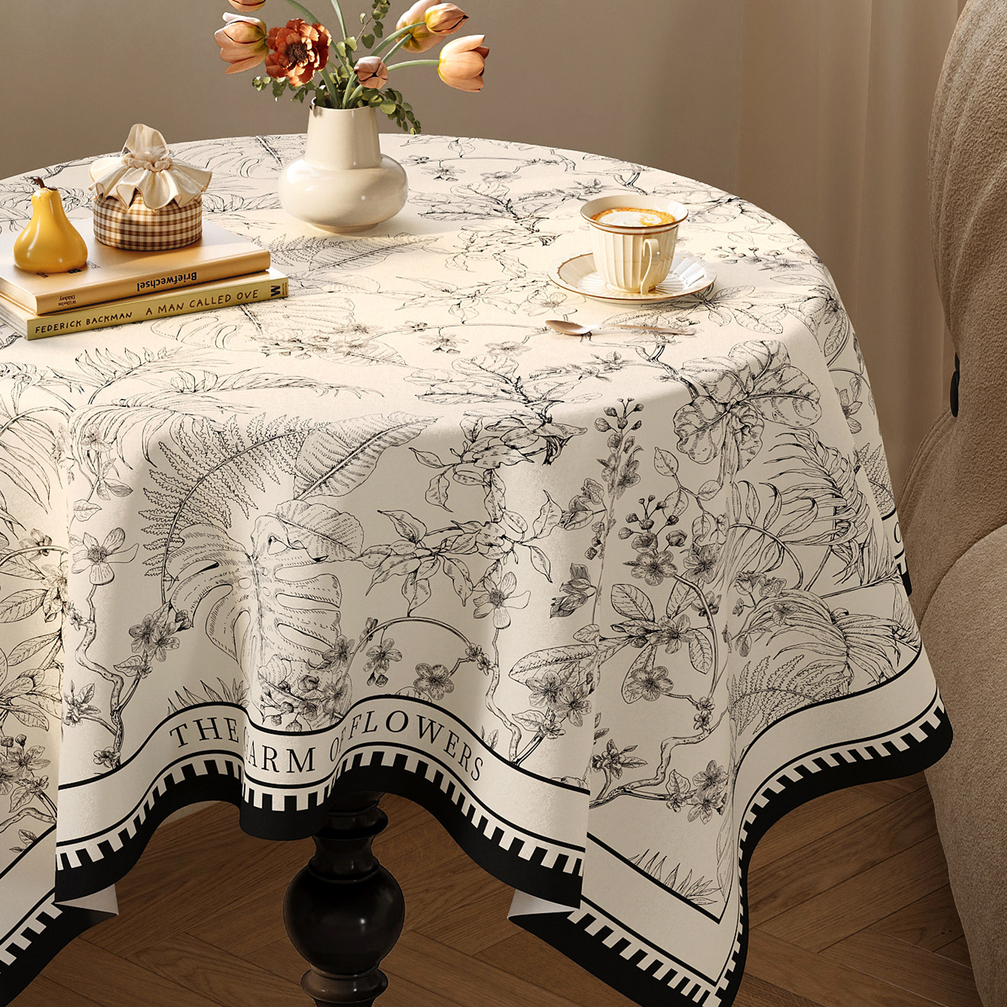 中古风圆桌桌布法式复古轻奢高级感2025新款圆形茶几盖布氛围感,淘宝优惠券,粉丝福利购,淘宝优惠卷