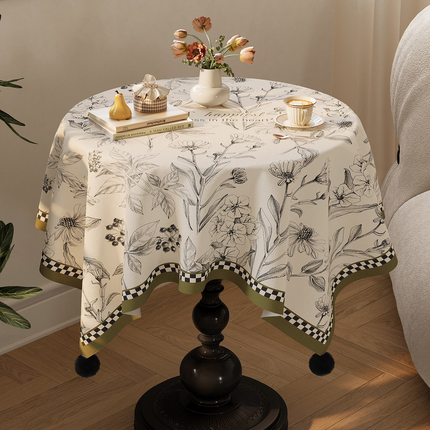 中古风圆桌桌布法式复古轻奢高级感2025新款圆形茶几盖布氛围感,淘宝优惠券,粉丝福利购,淘宝优惠卷