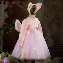 Girl Autumn Dress 2023 New Linellori Loretta Luminous Princess Dresses Rainbow Foreign Air Long Sleeve Dress