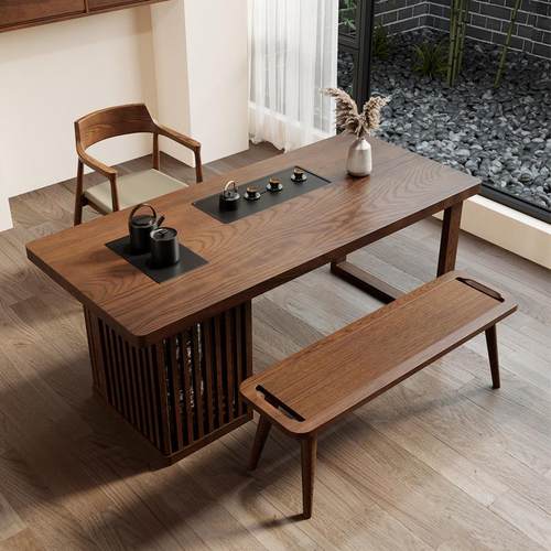 阳台实木茶桌简约现代家用客厅办公小茶台北美白蜡木茶盘茶几一体 - 图3