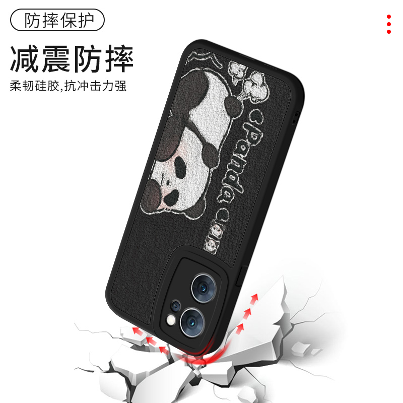opporeno9pro+国宝大熊猫手机壳8油画风7se趣味创意6pro小众高级感5适用k10pro小羊皮k9s情侣款findx5保护套-图2