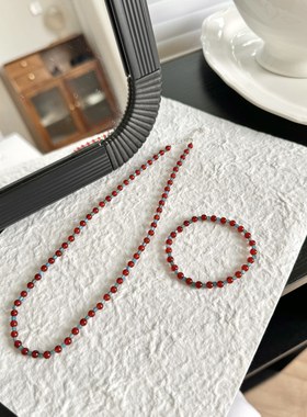 春夏季新中式天然蓝红玛瑙繁花项链复古国风串珠锁骨链S925银饰品