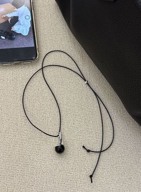 休闲长款小酒壶黑玛瑙吊坠皮绳项链百搭韩系ins博主同款毛衣链女