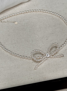 蝴蝶结choker项链纯银进口施家珍珠甜美优雅气质款锁骨链颈链女