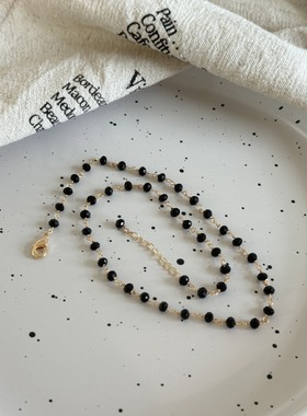 手工编织黑尖晶石高级感串珠项链叠戴颈链轻奢简约chocker锁骨链