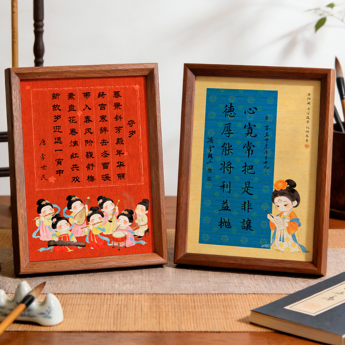 墨上花微喷宣纸软卡唐宫仕女毛笔书法作品纸加厚可爱卡通仕女图像纸书法摆台空白手写卡纸A4国潮书法文创材料,淘宝优惠券,粉丝福利购,淘宝优惠卷