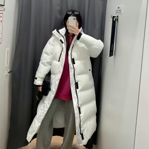 中长款白色连帽羽绒棉服女冬加厚2025年新款时尚休闲百搭面包服潮 - 图2