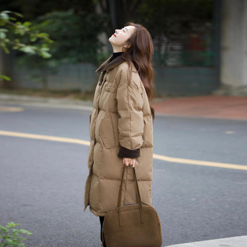 中长款灯芯绒翻领羽绒棉袄女2025新款韩版宽松超好看洋气棉衣棉服,淘宝优惠券,粉丝福利购,淘宝优惠卷