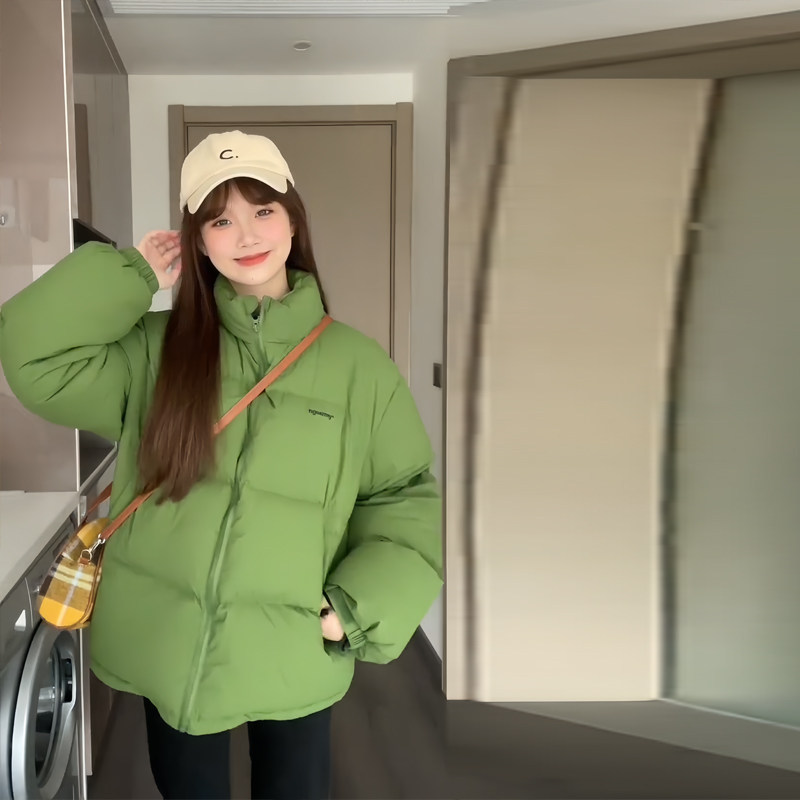 韩版立领显白绿色羽绒棉服女冬2025年新款小个子宽松百搭面包服潮,淘宝优惠券,粉丝福利购,淘宝优惠卷