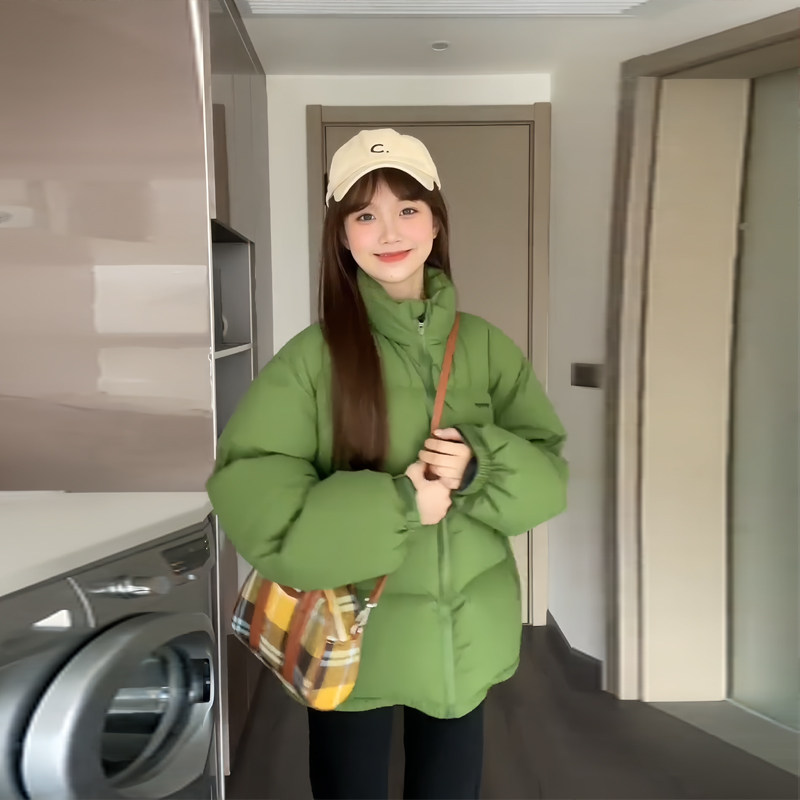 韩版立领显白绿色羽绒棉服女冬2025年新款小个子宽松百搭面包服潮,淘宝优惠券,粉丝福利购,淘宝优惠卷