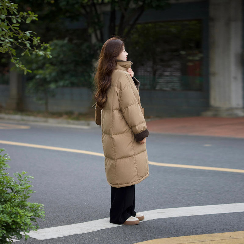 中长款灯芯绒翻领羽绒棉袄女2025新款韩版宽松超好看洋气棉衣棉服,淘宝优惠券,粉丝福利购,淘宝优惠卷